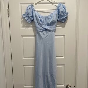 HELLO MOLLY Cindy Satin Off-The-Shoulder Midi Dress 💙